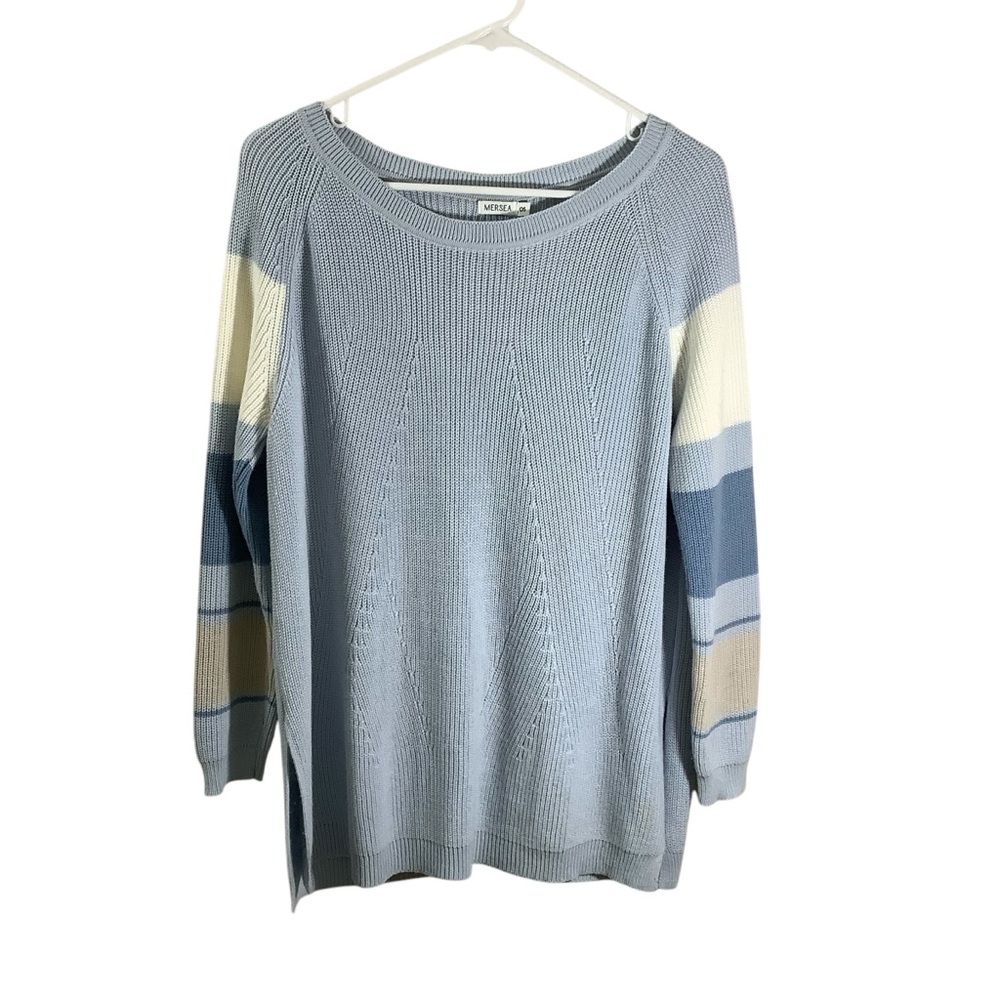 Mersea Camden Blue and Cream Sweater- Sky Blue/ White
